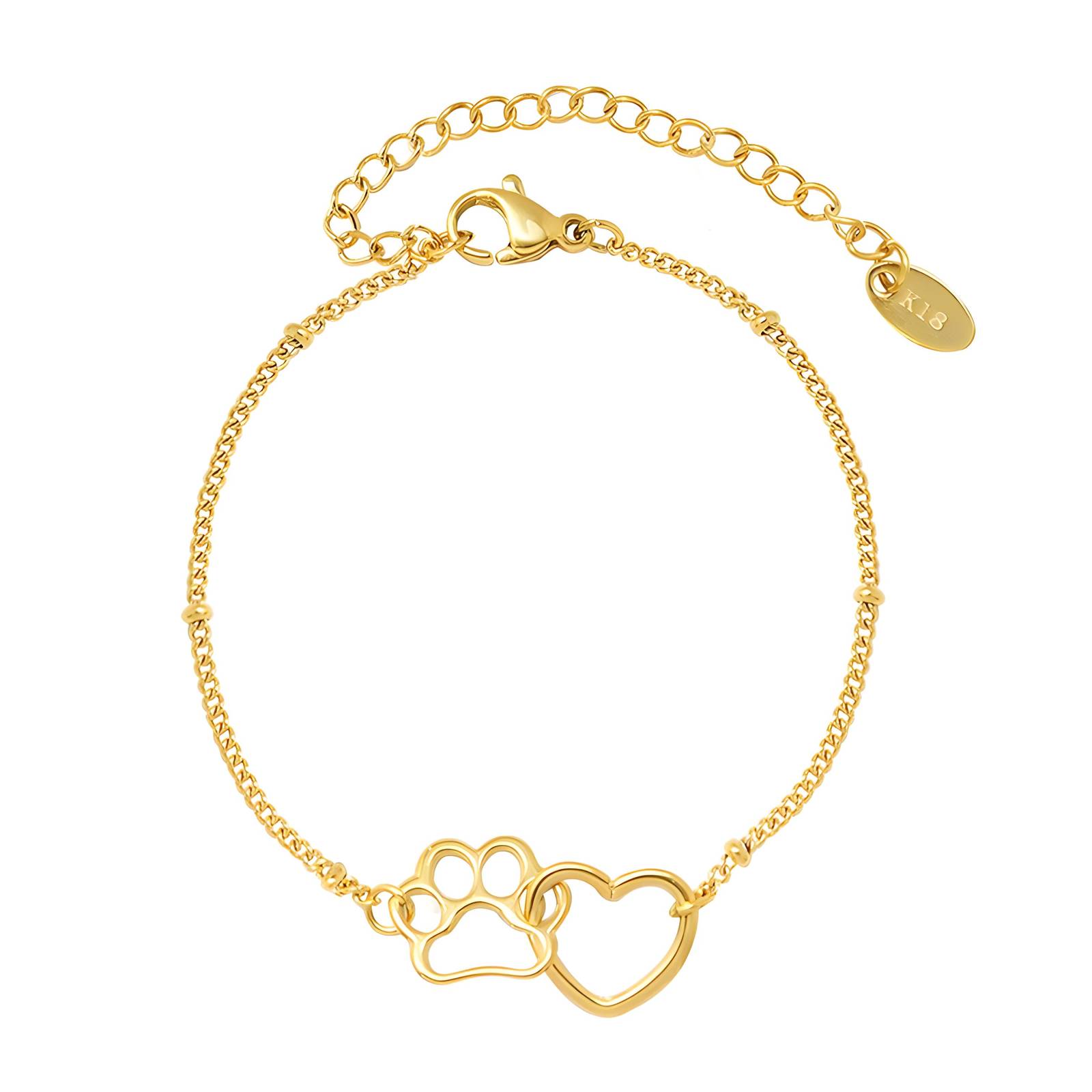 18K Gold Plated Stainless Steel Heart And Paw Bracelet Intensity SKU