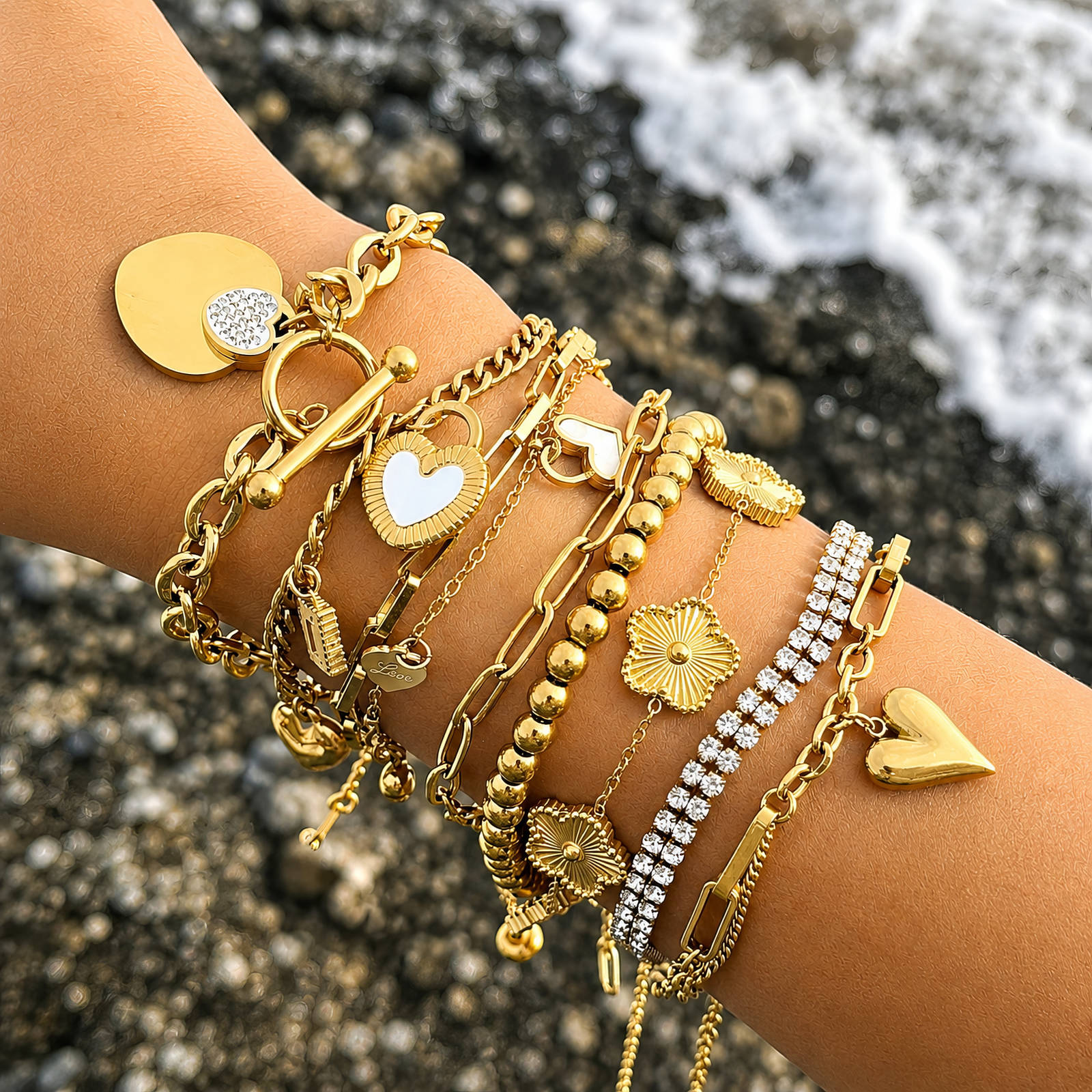 "Hearts" PVD Gold-Plated Steel Bracelet - Intensity