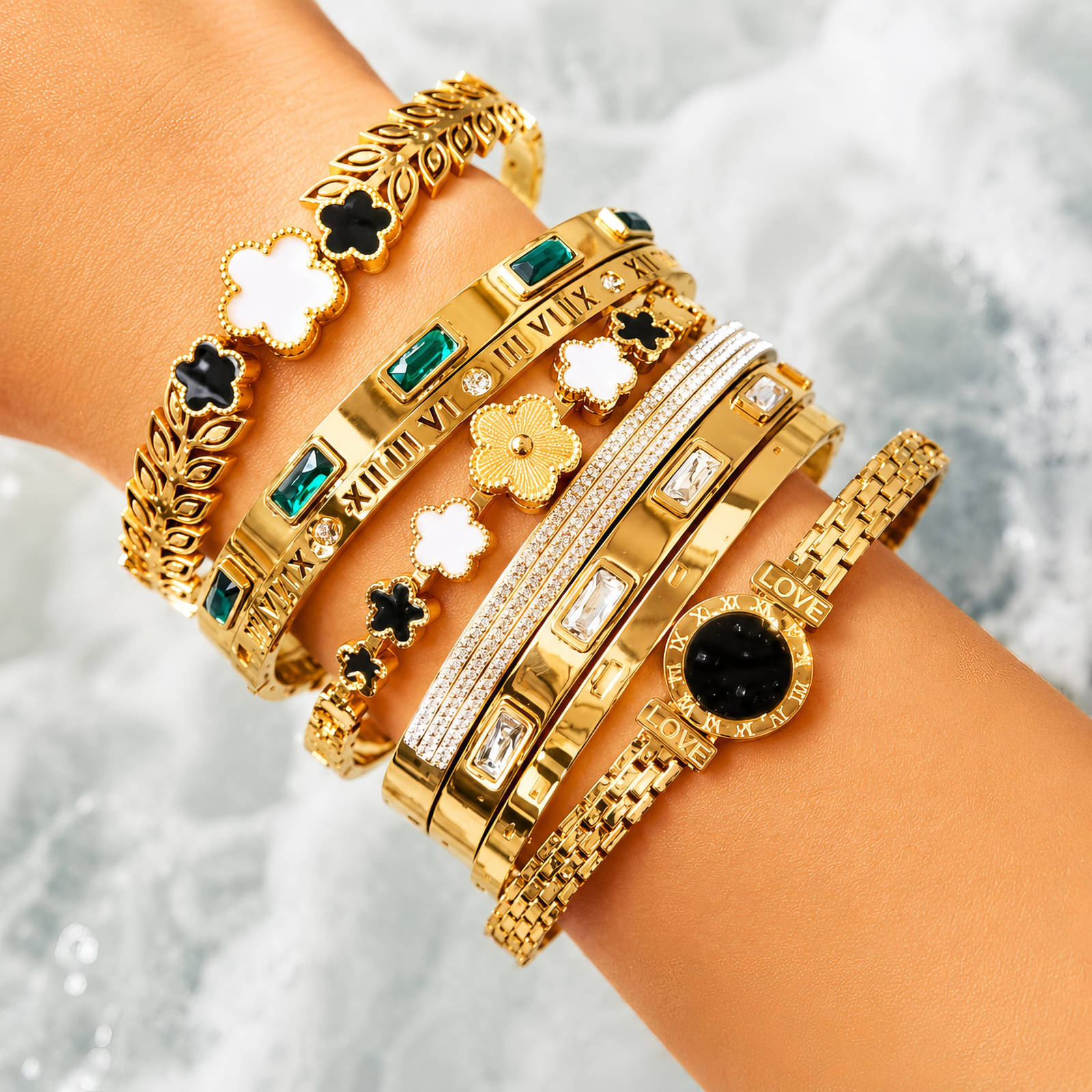 "Flowers" PVD Gold-Plated Steel Bracelet - Intensity