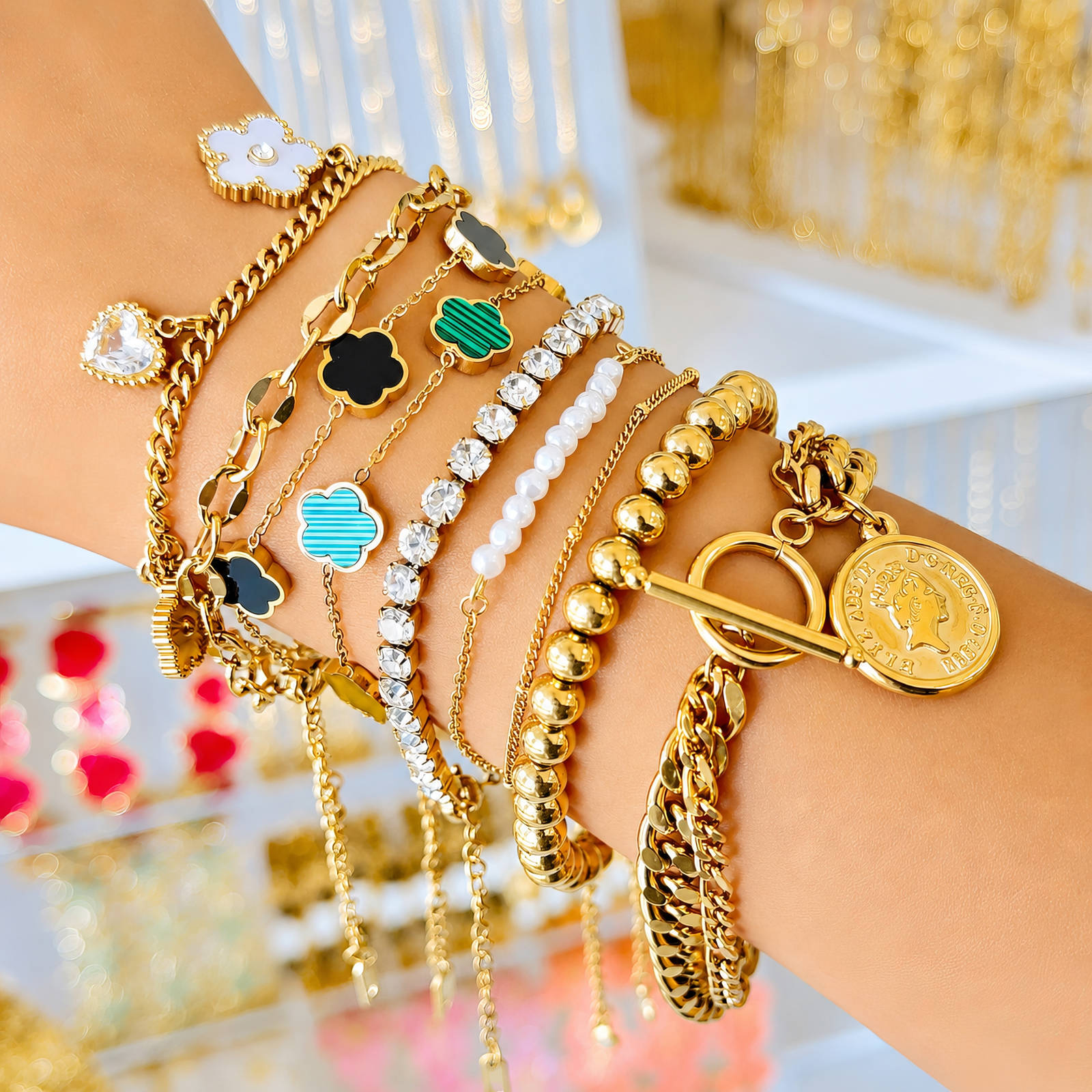 "Flower Meadow" PVD Gold-Plated Steel Bracelet - Intensity
