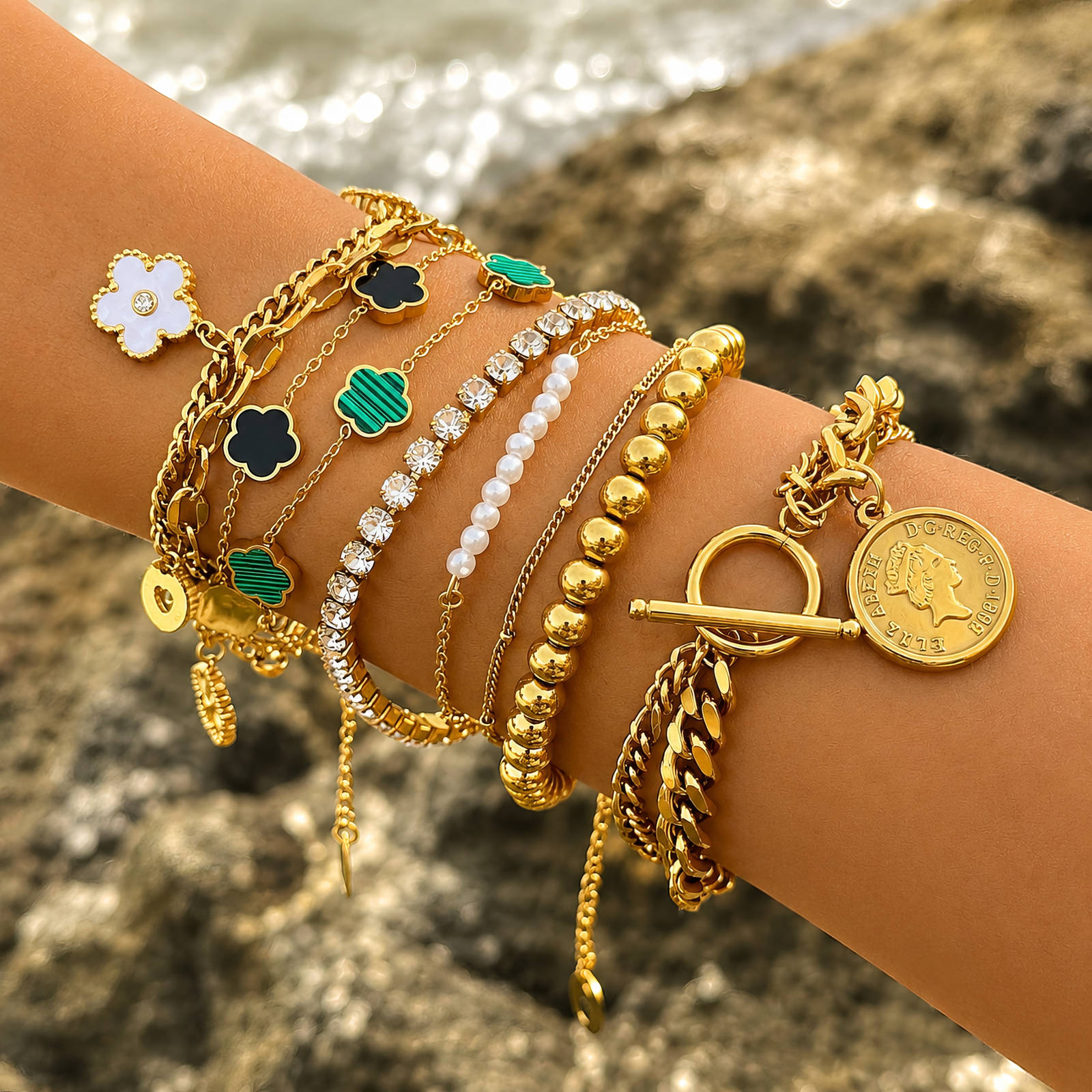 "Flower Meadow" PVD Gold-Plated Steel Bracelet - Intensity
