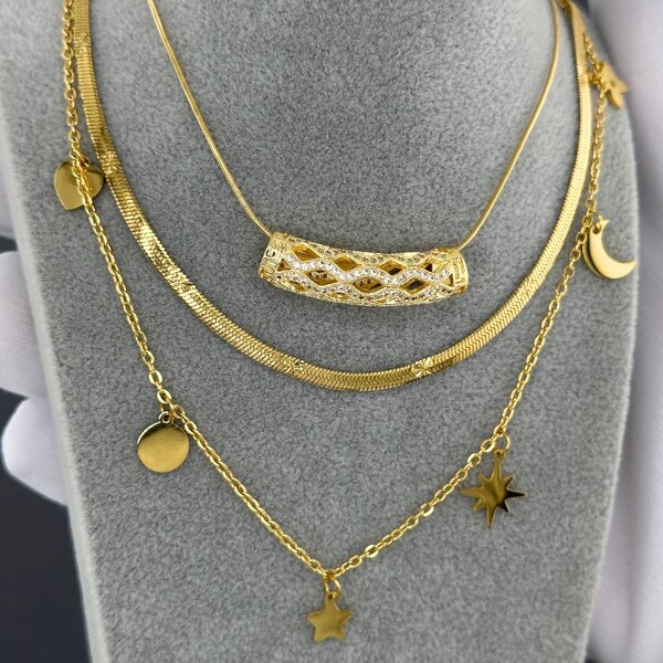 "Crescent And Star" Necklace, 18K Gold Plated Steel