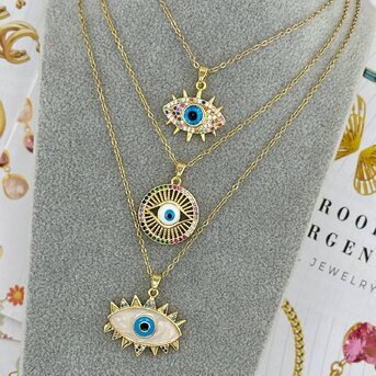 18K gold plated Stainless steel  "evil eye" necklace, Intensity