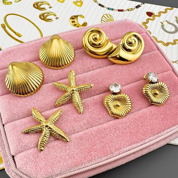 "Flowers" Earrings, 18K Gold Plated Steel