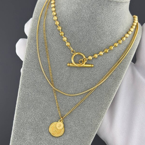 "Coin" Necklace, 18K Gold Plated Steel