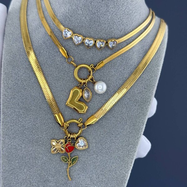 "Heart" Necklace, 18K Gold Plated Steel