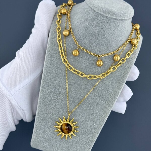 "Sun" Necklace, 18K Gold Plated Steel