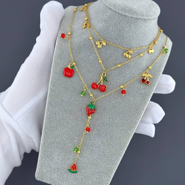 "Strawberry" Necklace, 18K Gold Plated Steel