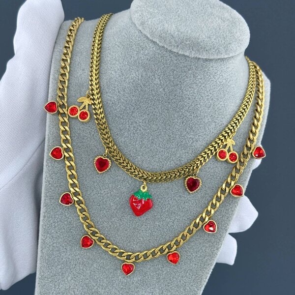 "Hearts" Necklace, 18K Gold Plated Steel