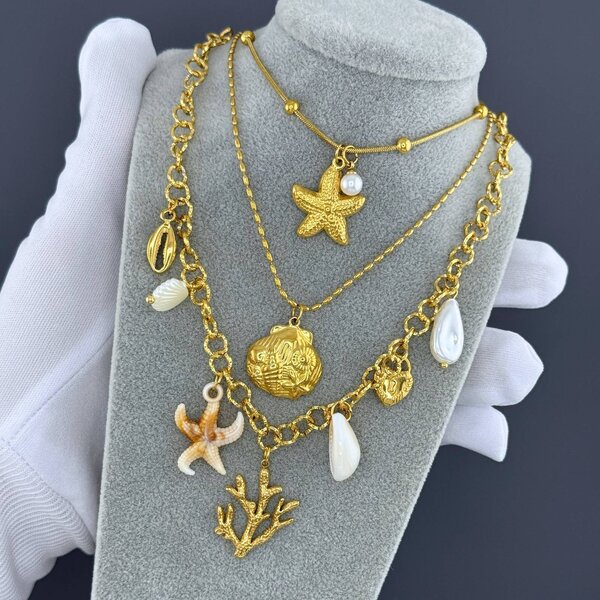 "Starfish" Necklace, 18K Gold Plated Steel