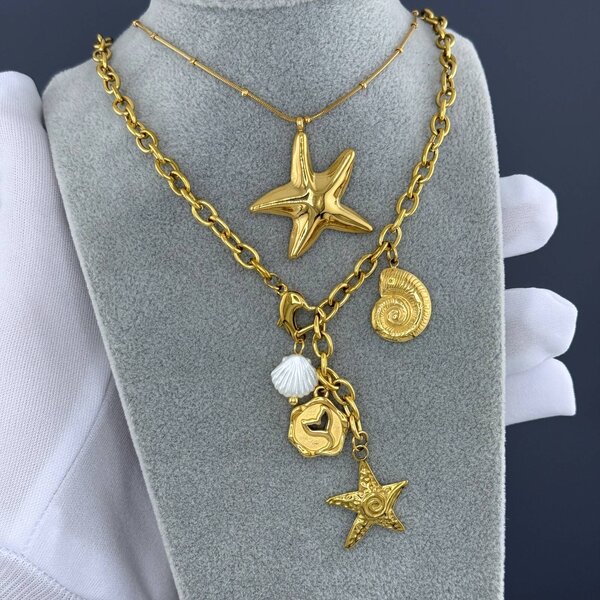 "Starfish" Necklace, 18K Gold Plated Steel