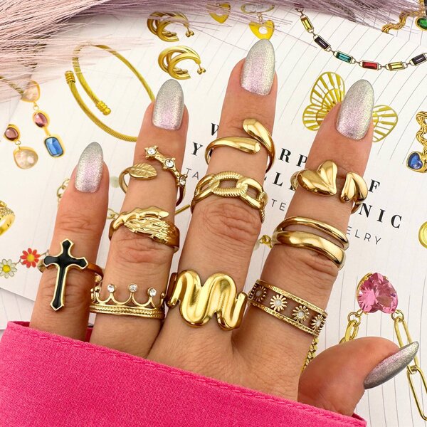 "Flower Meadow" Ring, 18K Gold Plated Steel