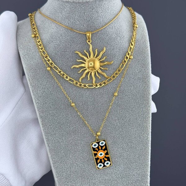 "Sun" Necklace, 18K Gold Plated Steel