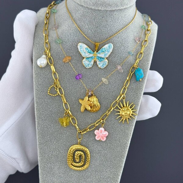 "Butterfly" Necklace, 18K Gold Plated Steel