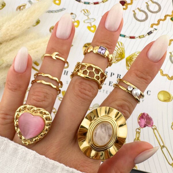 "Crescent" Ring, 18K Gold Plated Steel