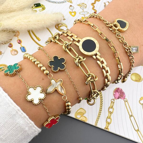 "Hearts" Bracelet, 18K Gold Plated Steel