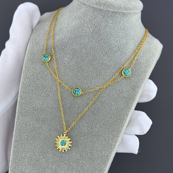 "Sun" Necklace, 18K Gold Plated Steel