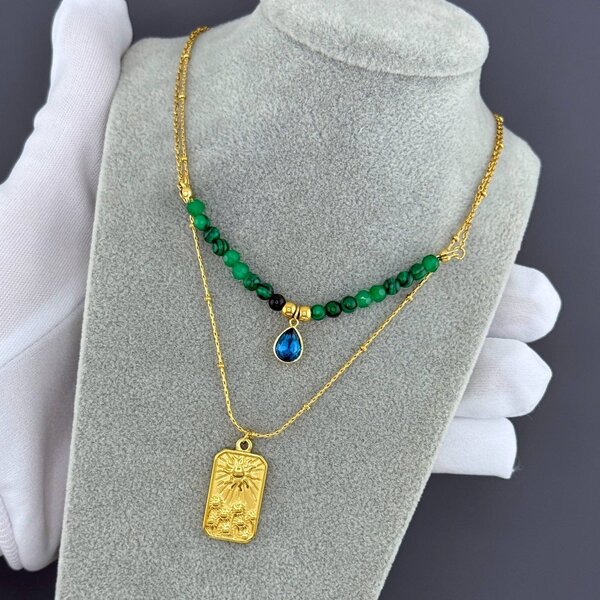 "Sun" Necklace, 18K Gold Plated Steel