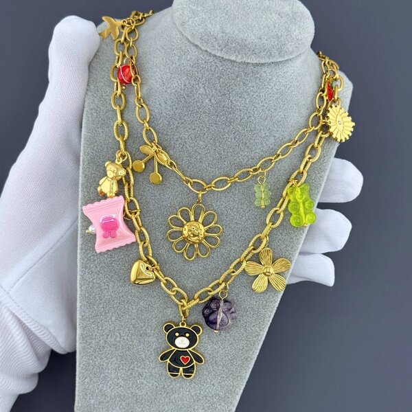 "Flower" Necklace, 18K Gold Plated Steel
