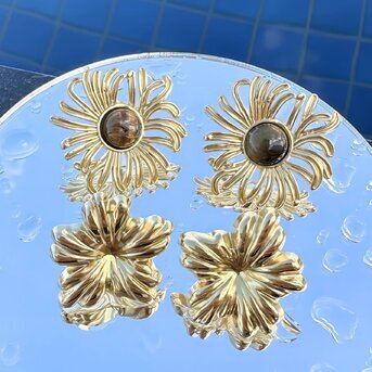 18K gold plated Stainless steel  "Flowers" earrings, Intensity