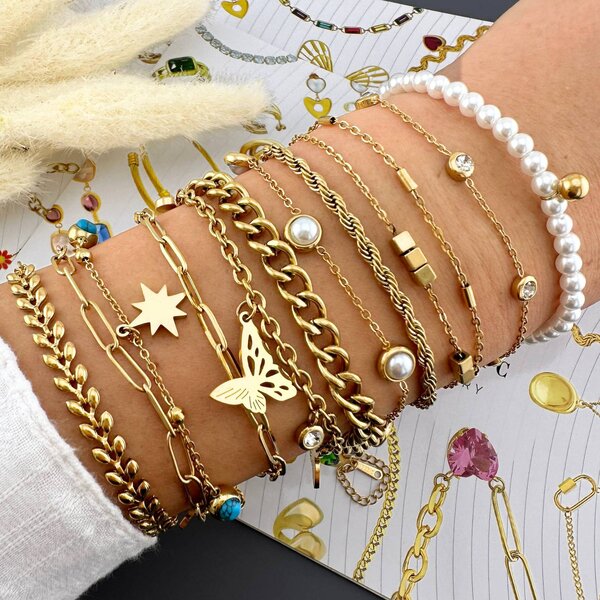 "Stars" Bracelet, 18K Gold Plated Steel