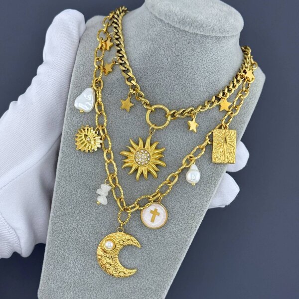 "Sun" Necklace, 18K Gold Plated Steel