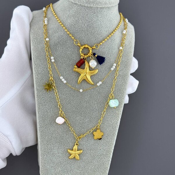 "Starfish" Necklace, 18K Gold Plated Steel