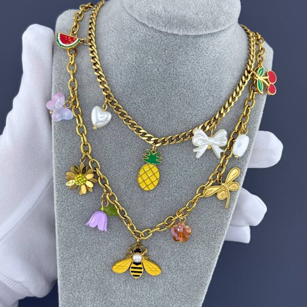 "Pineapple" Necklace, 18K Gold Plated Steel