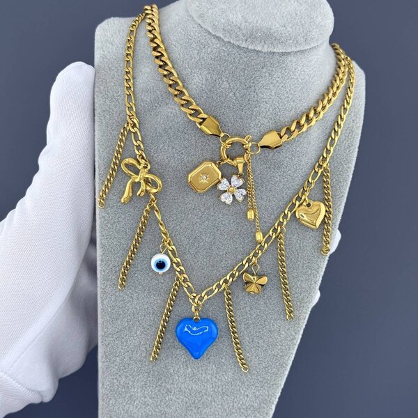 "Hearts" Necklace, 18K Gold Plated Steel