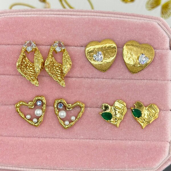 "Hearts" Earrings, 18K Gold Plated Brass