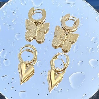 18K gold plated Stainless steel  "Butterflies" earrings, Intensity