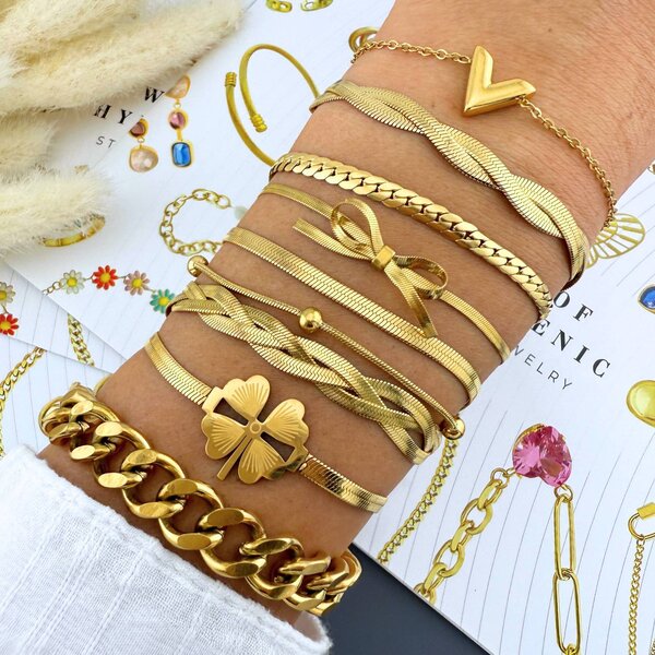 "V" Bracelet, 18K Gold Plated Steel