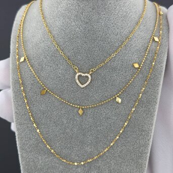 18K gold plated Stainless steel  "Hearts" necklace, Intensity