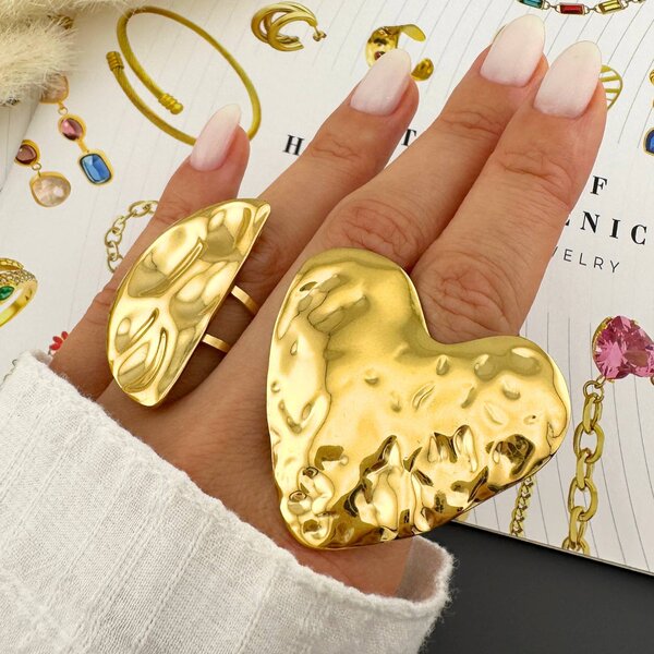 "Heart" Ring, 18K Gold Plated Steel