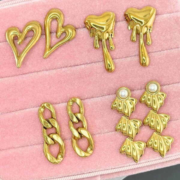 "Hearts" Earrings, 18K Gold Plated Steel