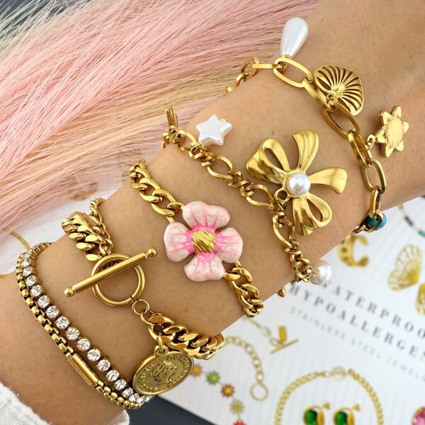 "Tennis" Bracelet, 18K Gold Plated Steel