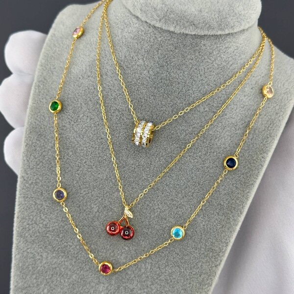 "Cherry" Necklace, 18K Gold Plated Steel