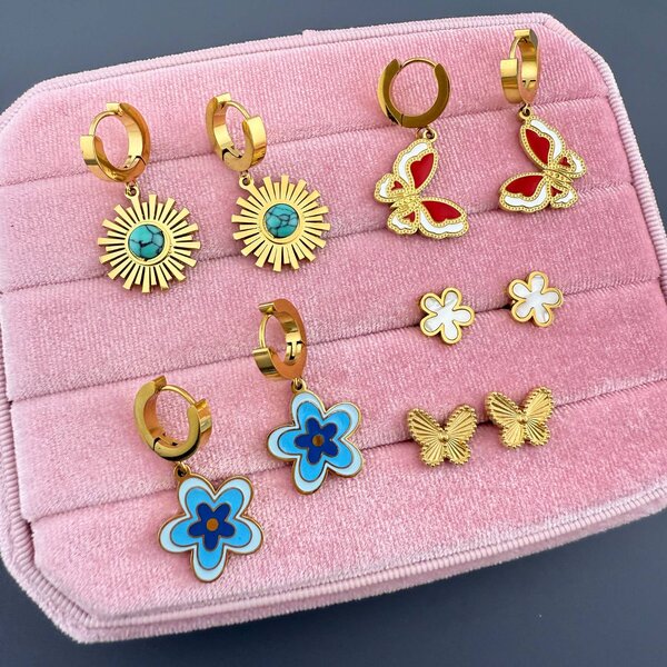 "Flower Meadow" Earrings, 18K Gold Plated Steel
