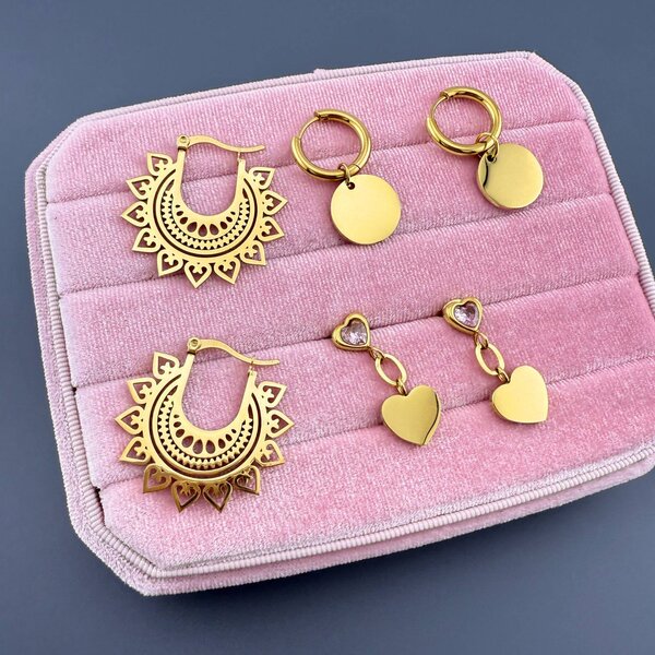 "Hearts" Earrings, 18K Gold Plated Steel