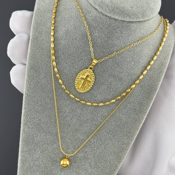 "Cross" Necklace, 18K Gold Plated Steel