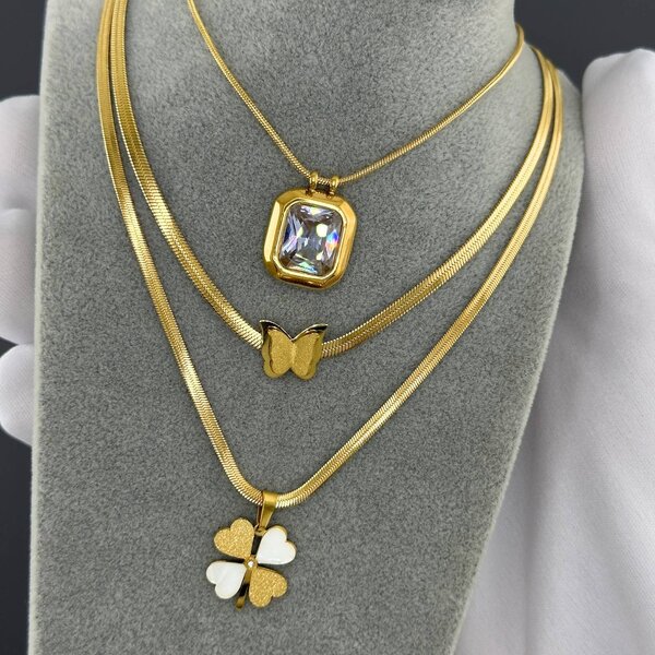 "Butterfly" Necklace, 18K Gold Plated Steel