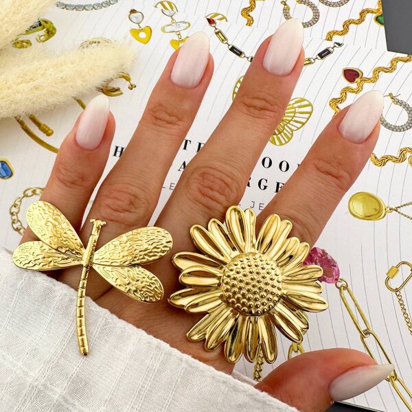 "Flower" Ring, 18K Gold Plated Steel