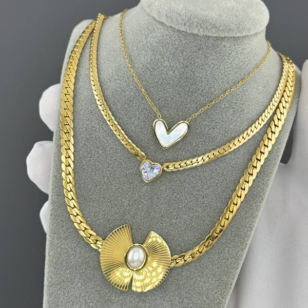 "Hearts" Necklace, 18K Gold Plated Steel