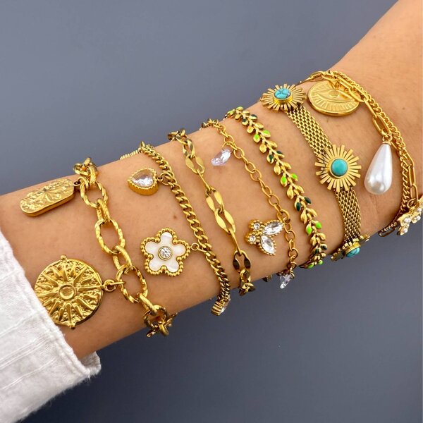"Flower Meadow" Bracelet, 18K Gold Plated Steel