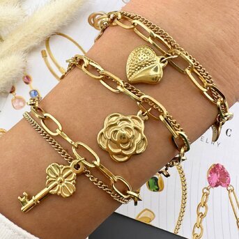 18K gold plated Stainless steel  "Hearts" bracelet, Intensity