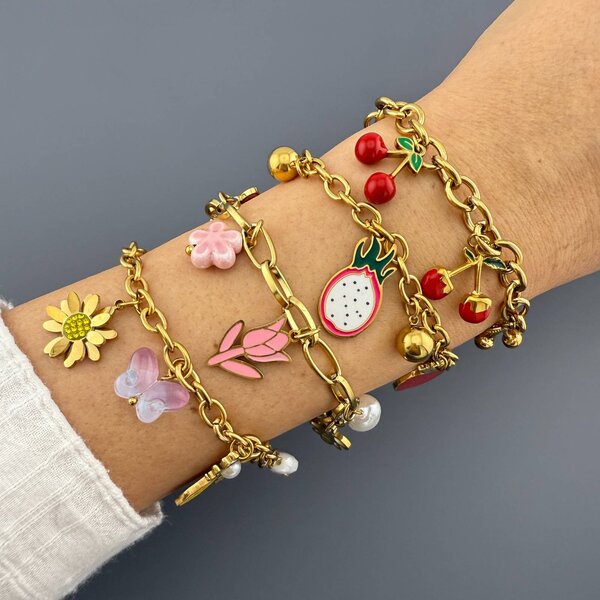 "Cherry" Bracelet, 18K Gold Plated Steel