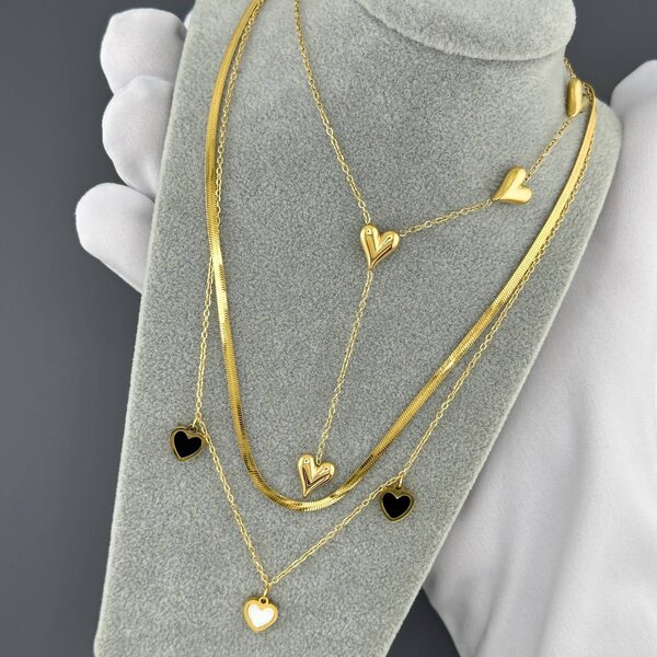 "Hearts" Necklace, 18K Gold Plated Steel