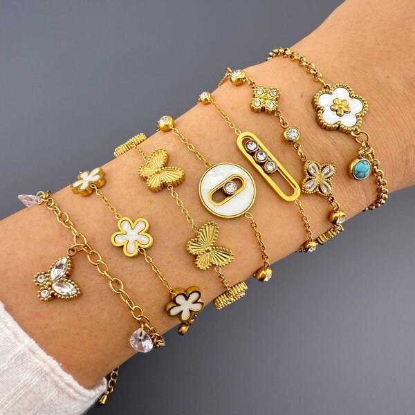 "Butterflies" Bracelet, 18K Gold Plated Steel