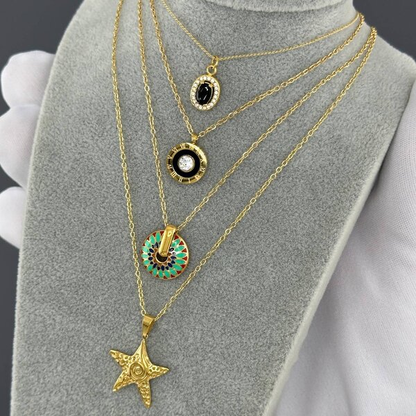 Necklace, 18K Gold Plated Steel