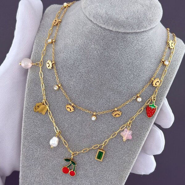 "Evil Eyes" Necklace, 18K Gold Plated Steel